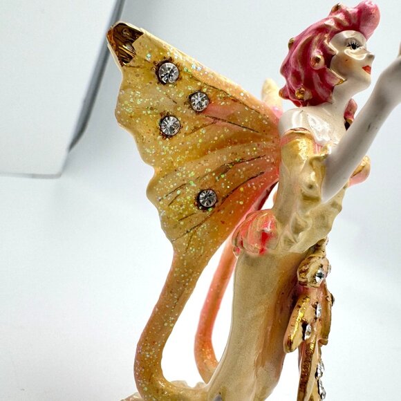 Flamigo Fairy Trinket Box Yellow Wings  Rhinestone Accents Enamel Metal #2 - Picture 10 of 11